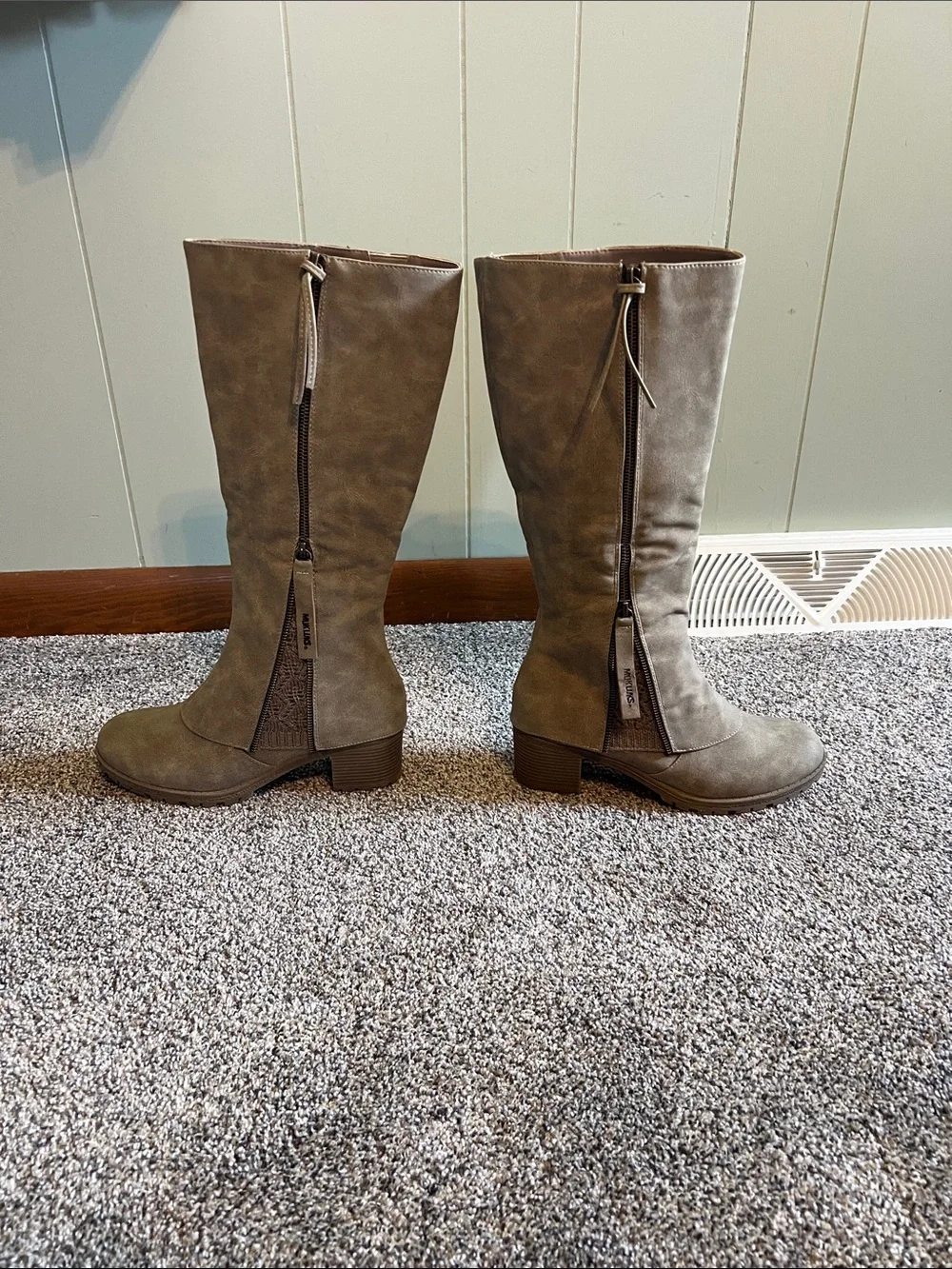 NWOT- Muk Luks Women's Taupe Knee-High Block Heel Boots. Never worn.